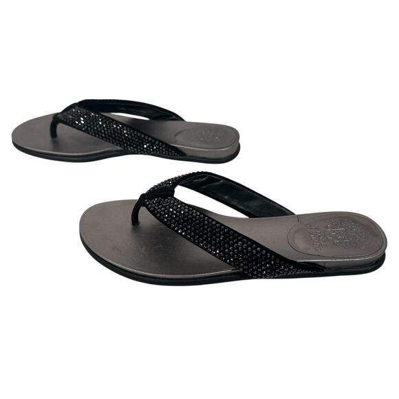 Vince Camuto Women's 7.5M EU 38 Black Elinitia Leather Thong Sandals Rhinestones - Picture 5 of 11